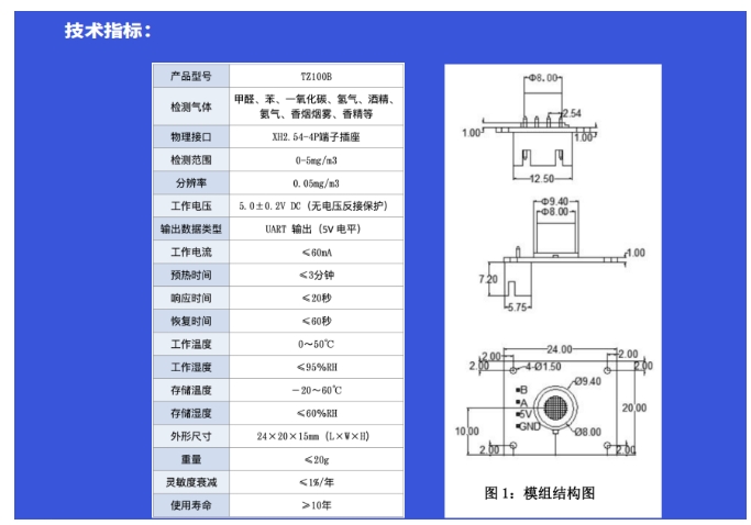 道合順TZ100B空氣質(zhì)量模組的詳細(xì)技術(shù)規(guī)格及結(jié)構(gòu)圖.png